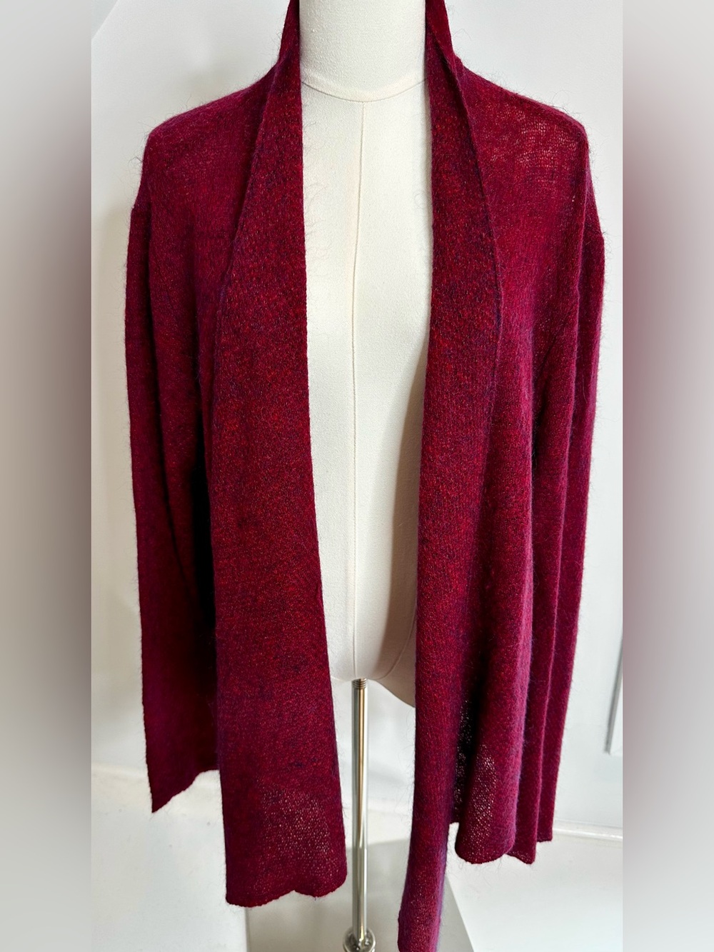 Eileen Fisher Mohair Cashmere Web Draped Cardigan Poncho Sweater L